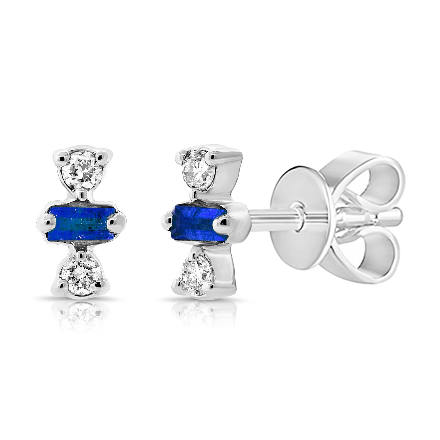 14K Gold Sapphire & Diamond Baguette Stud Earrings – 0.16ct