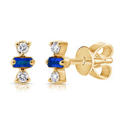 14K Gold Sapphire & Diamond Baguette Stud Earrings – 0.16ct