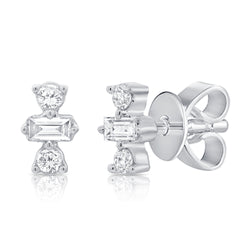 14K Gold Mixed-Cut Diamond & Baguette Stud Earrings | 0.14 Carat