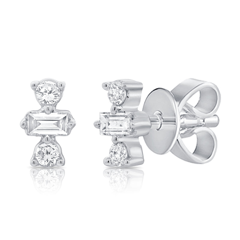 14K Gold Mixed-Cut Diamond & Baguette Stud Earrings | 0.14 Carat