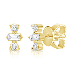 14K Gold Mixed-Cut Diamond & Baguette Stud Earrings | 0.14 Carat