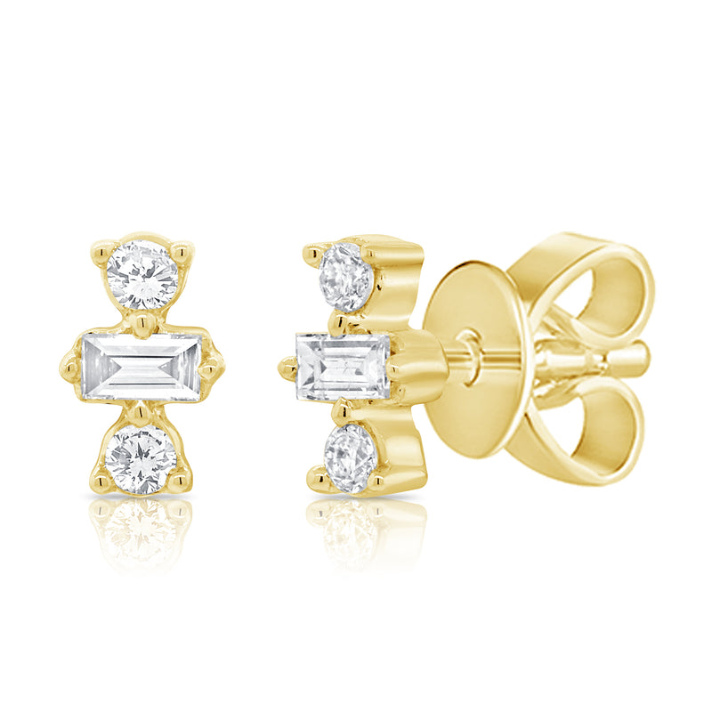 14K Gold Mixed-Cut Diamond & Baguette Stud Earrings | 0.14 Carat
