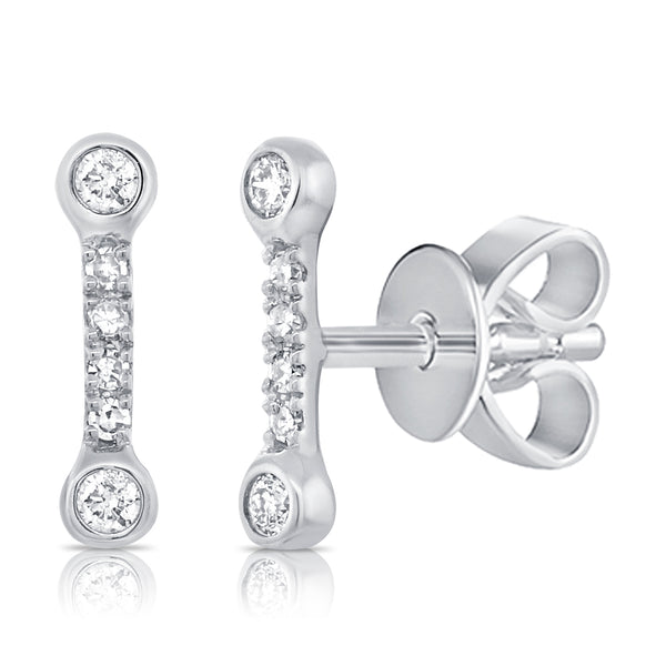 Trendy Diamond Bar Stud Earrings set in 14Kt Gold with 0.07ct Diamonds