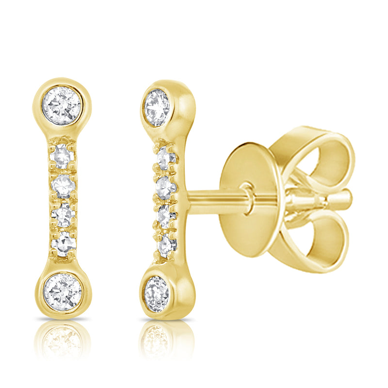 Trendy Diamond Bar Stud Earrings set in 14Kt Gold with 0.07ct Diamonds