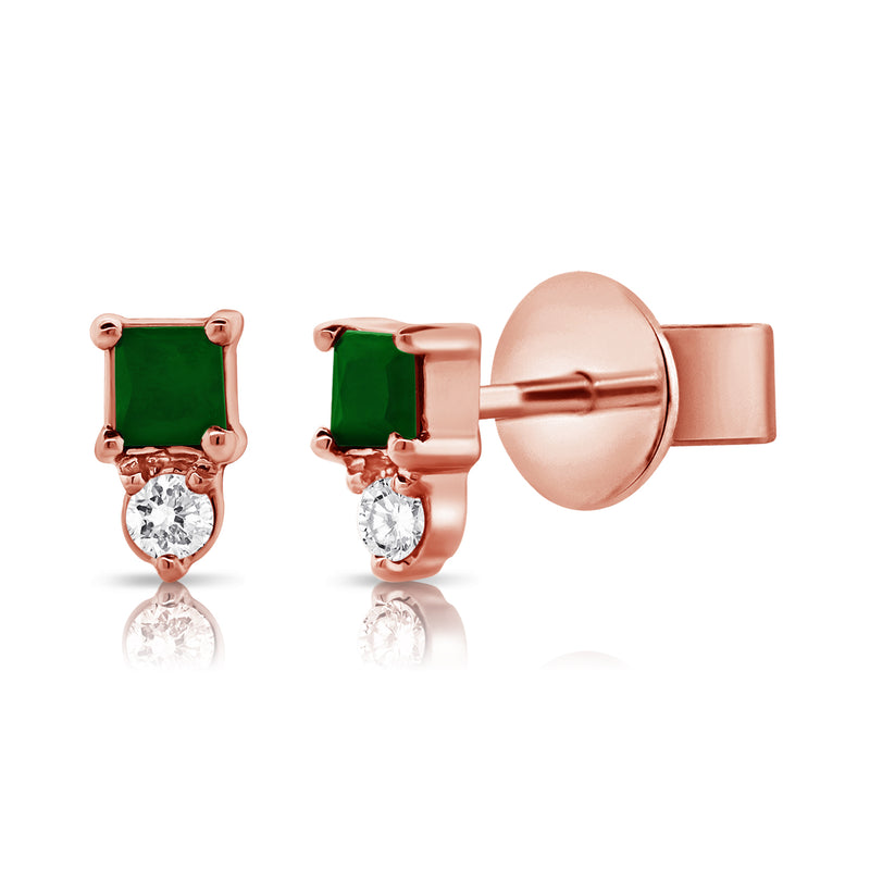 14K Emerald & Diamond Stud