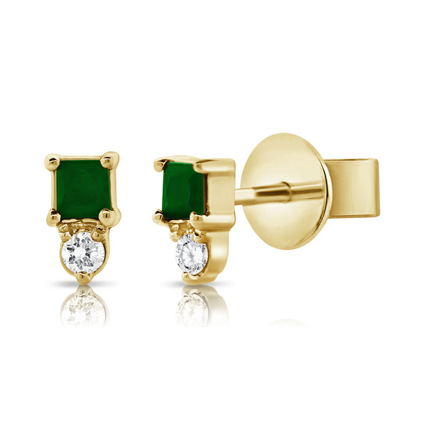 14K Emerald & Diamond Stud