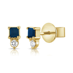 Sapphire & Diamond Stud made in 14K Gold