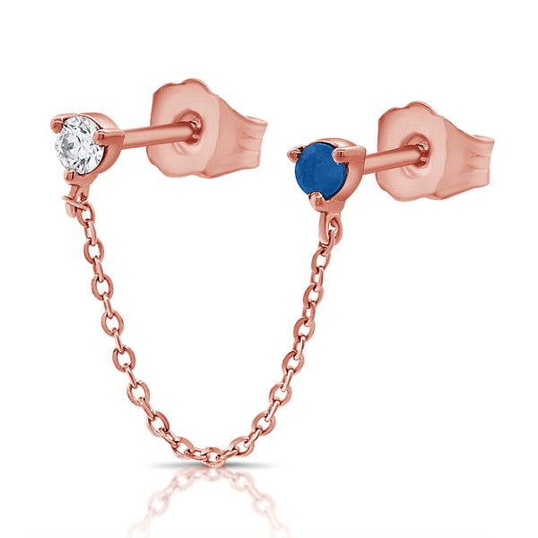 Diamond and Sapphire Single Chain Earring made in 14Kt Gold