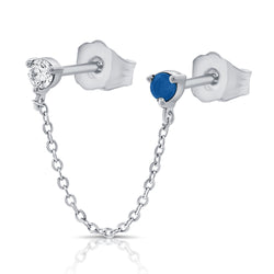 Diamond and Sapphire Single Chain Earring made in 14Kt Gold