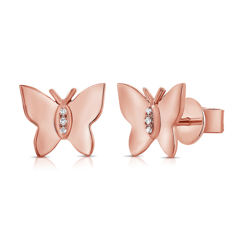 Delicate Diamond Butterfly Stud Earrings in 14K White, Yellow, or Rose Gold