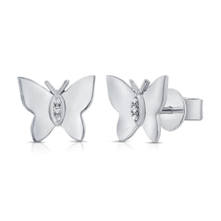 Delicate Diamond Butterfly Stud Earrings in 14K White, Yellow, or Rose Gold