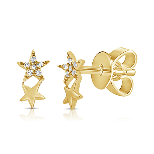 Diamond Double Star Stud Earrings made in 14Kt Gold