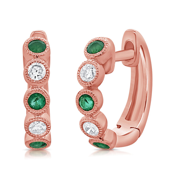 0.31ct Color & Rainbow Colored Stone Huggie Earrings in 14kt Gold
