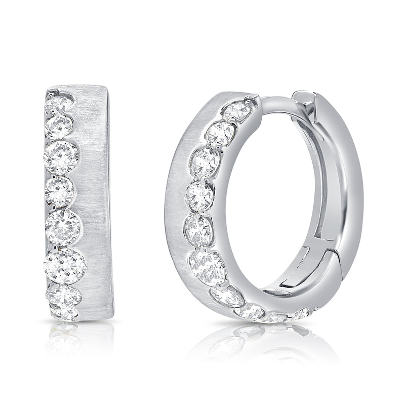 Sophisticated Brushed Diamond Hoop Earrings in 14K Gold