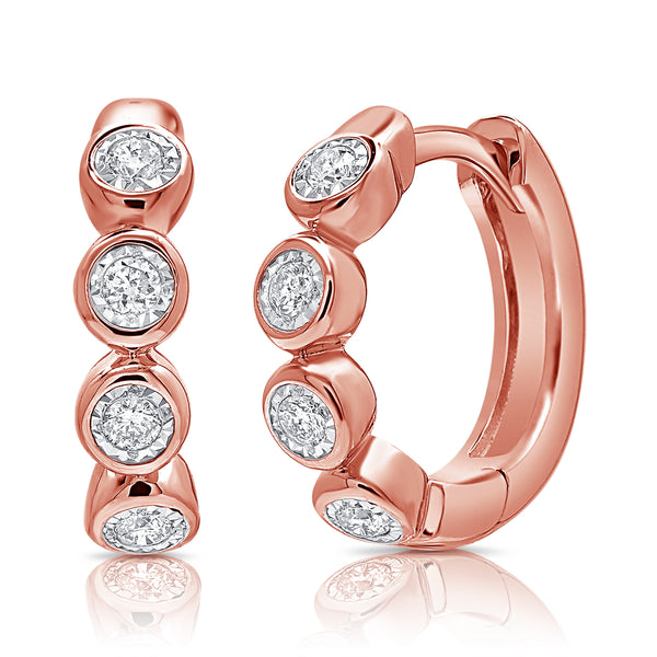 Elegant Bezel-Set Diamond Hoop Earrings in 14K Gold