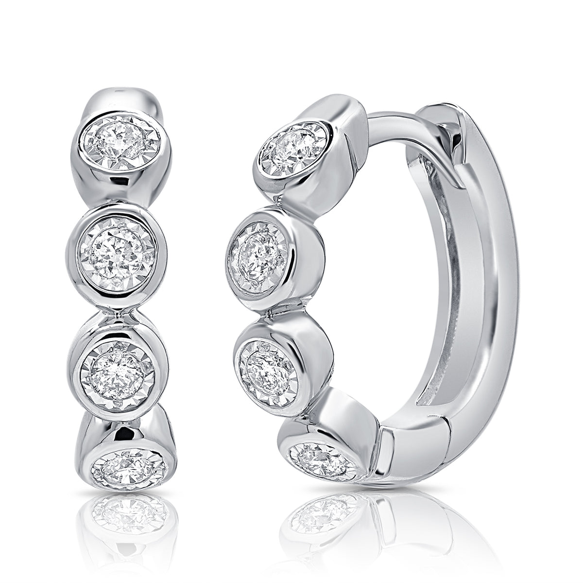 Bezel-Set Diamond Hoop Earrings in 14K Gold | 0.10 CT Miracle-Set Diamonds