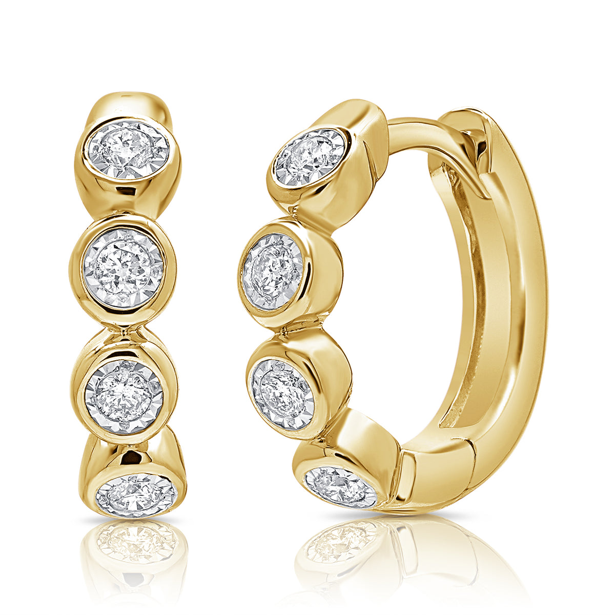 Bezel-Set Diamond Hoop Earrings in 14K Gold | 0.10 CT Miracle-Set Diamonds