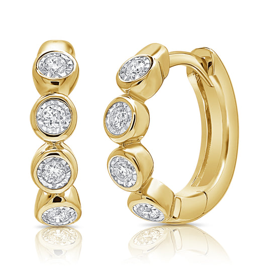 Bezel-Set Diamond Hoop Earrings in 14K Gold | 0.10 CT Miracle-Set Diamonds