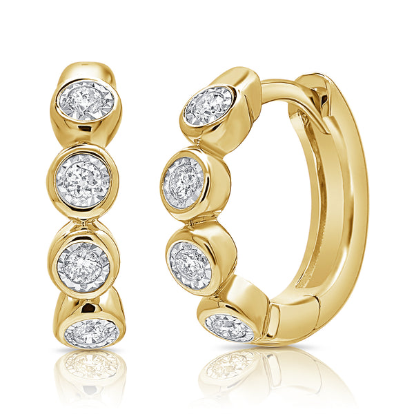 Elegant Bezel-Set Diamond Hoop Earrings in 14K Gold