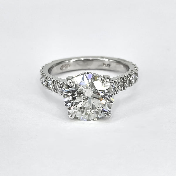 3.02 Carat Hidden Halo Diamond Engagement Ring in Platinum