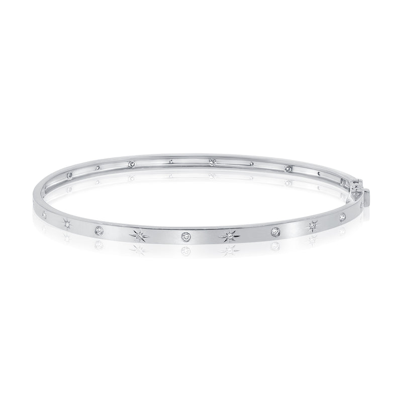 Unique 14K Gold Starbust Pattern Diamond Bangle