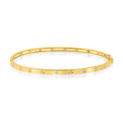 Unique 14K Gold Starbust Pattern Diamond Bangle