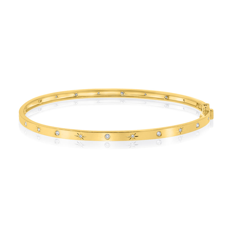 Unique 14K Gold Starbust Pattern Diamond Bangle