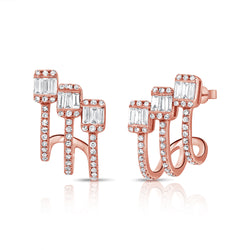 14K Gold and Diamond Glamour Style Open Cage Huggie earrings