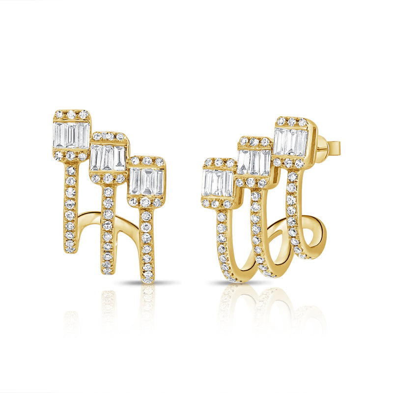 14K Gold and Diamond Glamour Style Open Cage Huggie earrings