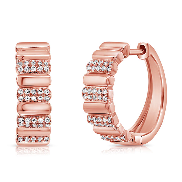 14K Gold Diamond Bar Huggie Earrings – 0.22 Carat