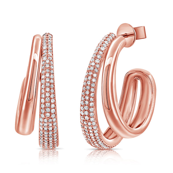 14K Gold 0.54 Carat Diamond Inside-Out Hoop Earrings – 22.5mm Oval Hoops in White, Yellow, or Rose Gold