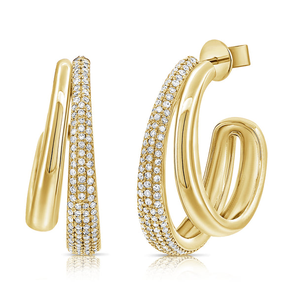 14K Gold 0.54 Carat Diamond Inside-Out Hoop Earrings – 22.5mm Oval Hoops in White, Yellow, or Rose Gold
