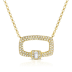 Modern Diamond and Baguette Pendant Necklace in 14K Gold