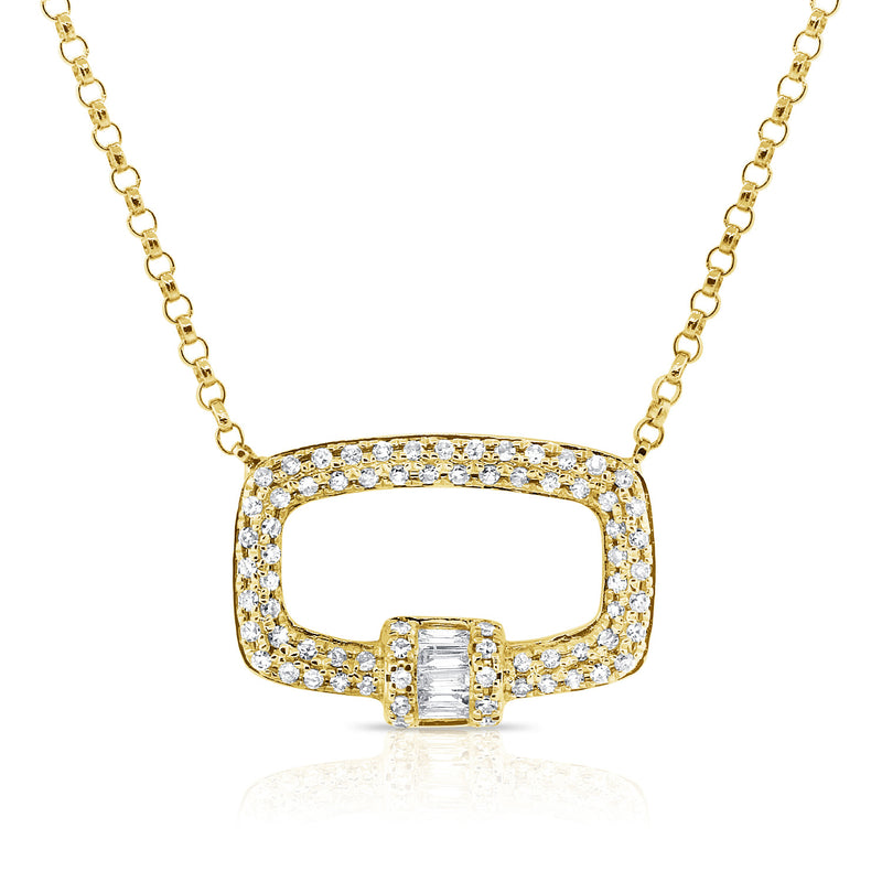 Modern Diamond and Baguette Pendant Necklace in 14K Gold