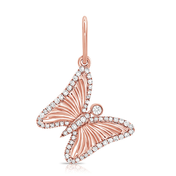 14K Gold Fluted Butterfly Diamond Pendant | 0.21 Carat Delicate Charm in White, Yellow, or Rose Gold