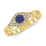 Evil Eye Chain Ring with Sapphires & Diamonds in 14K Gold