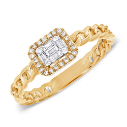 Diamond & Baguettes Chain Ring made in 14K Gold