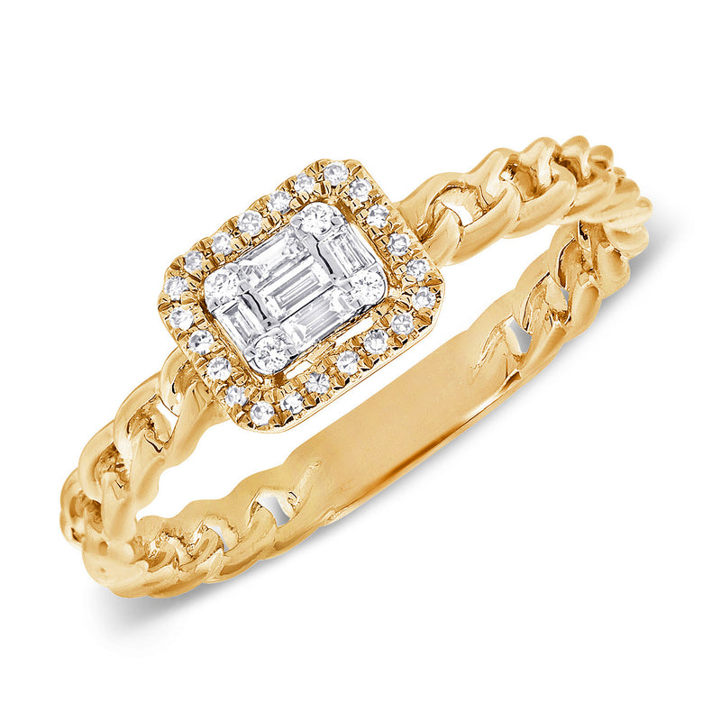 Diamond & Baguettes Chain Ring made in 14K Gold