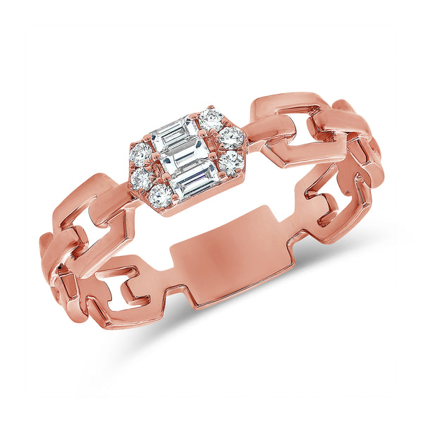 14K Gold Diamond Baguette Chain Ring – 0.16 Carat Modern Link Band