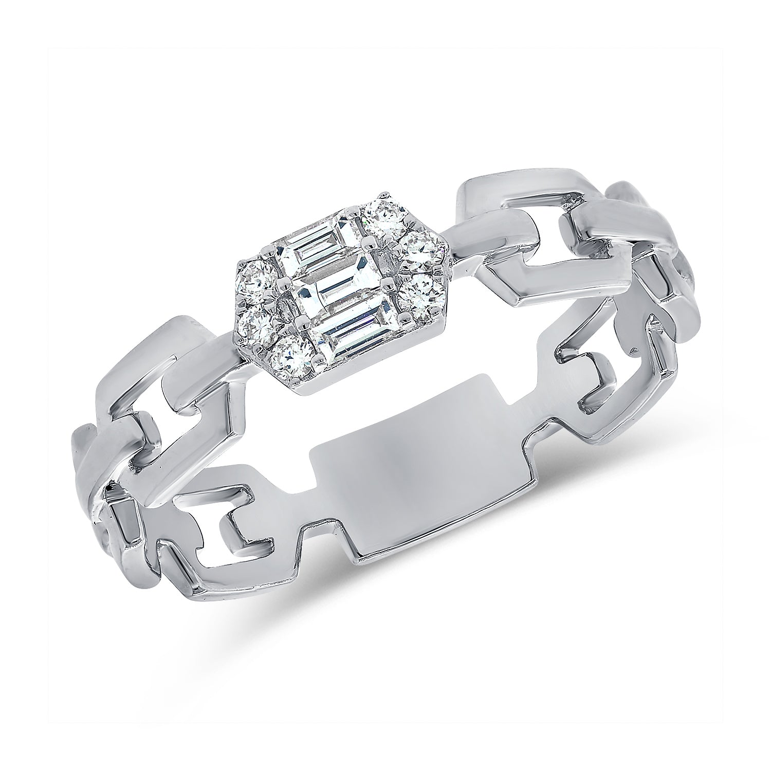 14K Gold Diamond Baguette Chain Ring – 0.16 Carat Modern Link Band