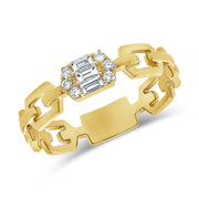 14K Gold Diamond Baguette Chain Ring – 0.16 Carat Modern Link Band