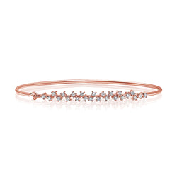 14K Gold Diamond Floral Bangle Bracelet