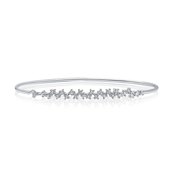 14K Gold Diamond Floral Bangle Bracelet