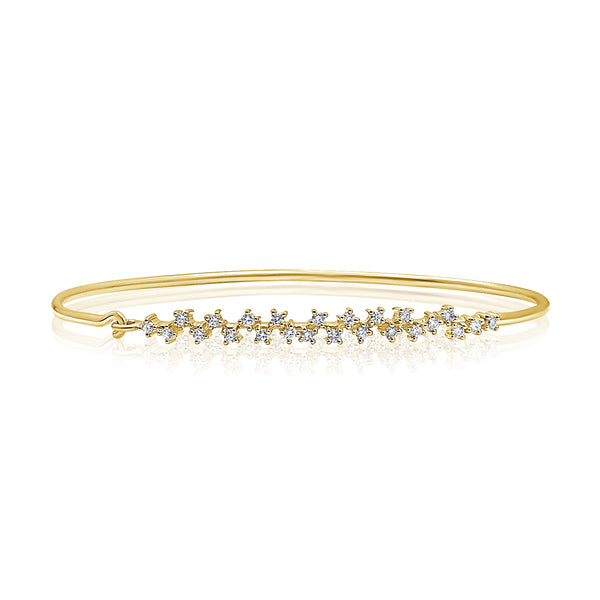 14K Gold Diamond Floral Bangle Bracelet