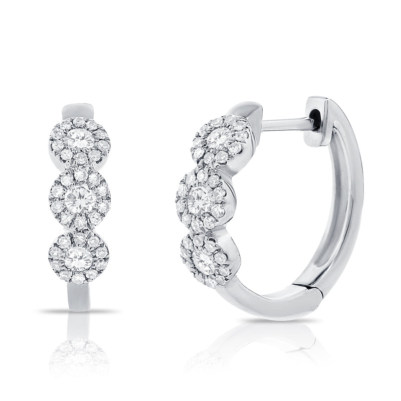Elegant 0.54 Carat Diamond Cluster Huggie Earrings in 14K Gold
