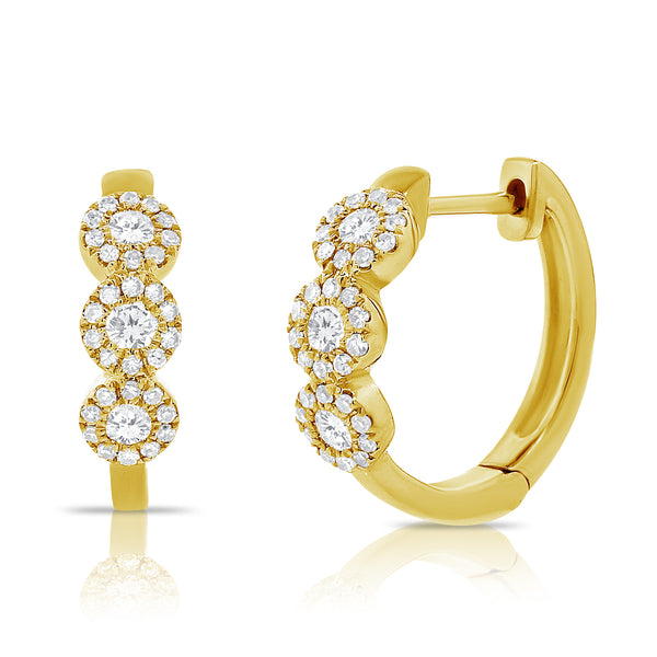 Elegant 0.54 Carat Diamond Cluster Huggie Earrings in 14K Gold