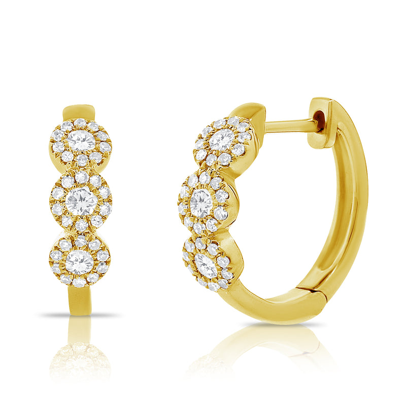 Elegant 0.54 Carat Diamond Cluster Huggie Earrings in 14K Gold