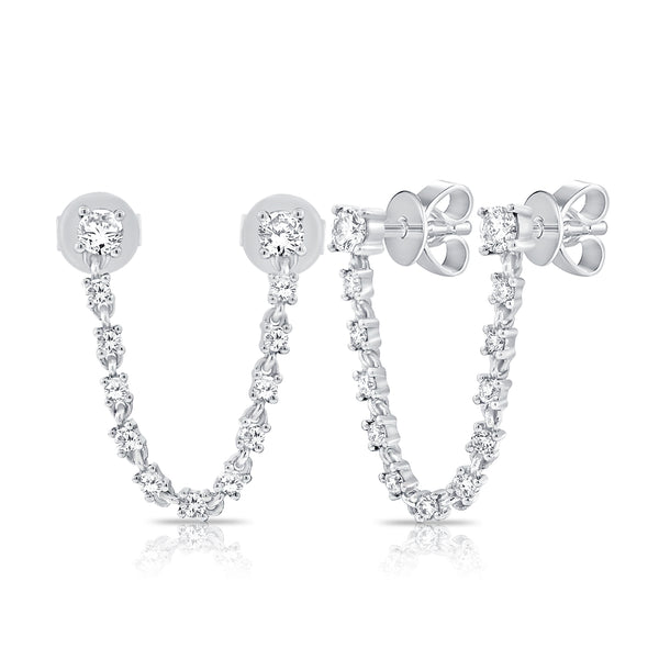 0.41ct Trendy Diamond Stud Earrings with Double Dangle Chain