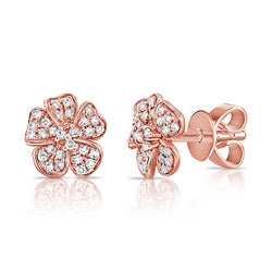 14K Gold Flower Studs with Diamonds