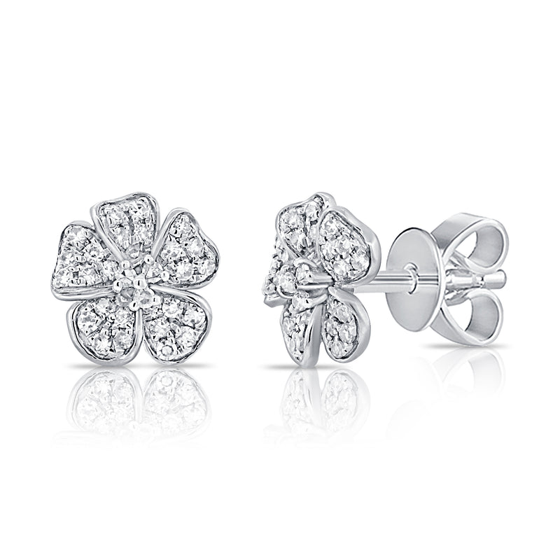 14K Gold Flower Studs with Diamonds